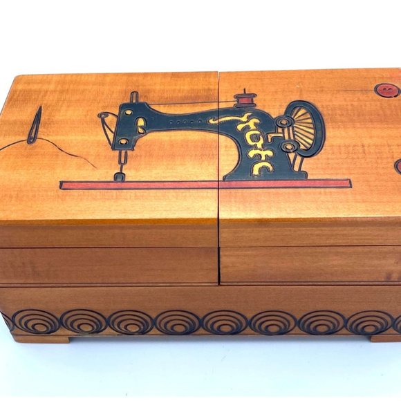 Hand Crafted Wooden Collapsible Divided Sewing /Jewelry Box Lined - Picture 1 of 9